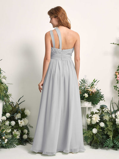 Carlyna Evelyn A-Line Silver Bridesmaid Dress Maxi Sleeveless One Shoulder Dress Back View #color_silver