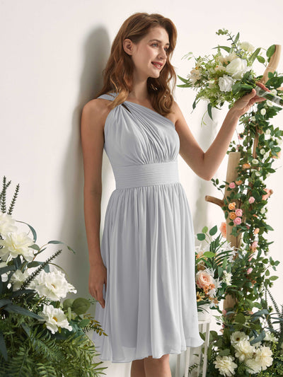 Carlyna Echo A-Line Silver Bridesmaid Dress Knee-Length Sleeveless One Shoulder Dress Side View 2 #color_silver
