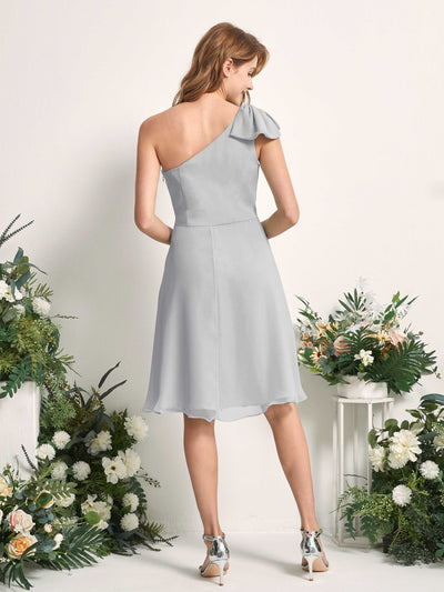 Carlyna Brenda A-Line Silver Bridesmaid Dress Knee-Length Sleeveless One Shoulder Dress Back View #color_silver