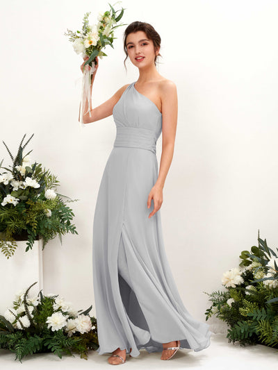 Silver Bridesmaid Dresses Bridesmaid Dress A-line Chiffon One Shoulder Full Length Sleeveless Wedding Party Dress (81224727)#color_silver
