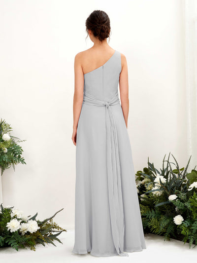 Carlyna Trita Sheath Silver Bridesmaid Dress Maxi Sleeveless One Shoulder Dress Back View #color_silver