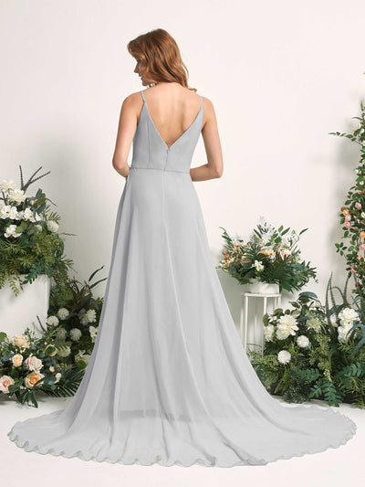 Carlyna Marcia A-Line Silver Bridesmaid Dress Maxi Sleeveless V-Neck Dress Back View #color_silver