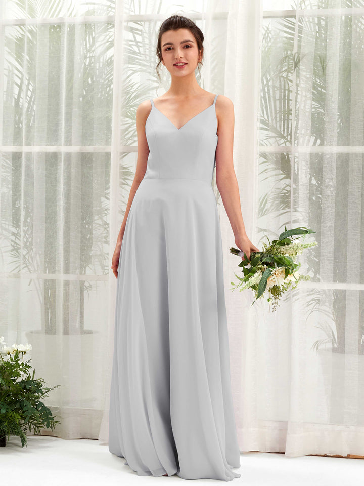 Silver Bridesmaid Dresses Bridesmaid Dress A-line Chiffon Spaghetti-straps Full Length Sleeveless Wedding Party Dress (81220627)