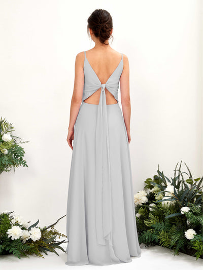 Carlyna Elsa A-Line Silver Bridesmaid Dress Maxi Sleeveless V-Neck Dress Back View #color_silver