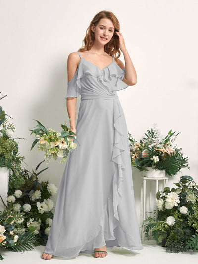 Carlyna Yvette A-Line Silver Bridesmaid Dress Maxi Sleeveless V-Neck Dress Side View 2 #color_silver