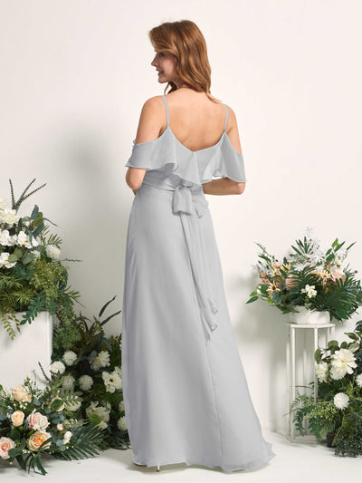 Carlyna Yvette A-Line Silver Bridesmaid Dress Maxi Sleeveless V-Neck Dress Back View #color_silver