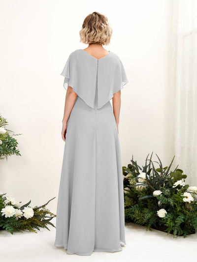 Carlyna Soleil A-Line Silver Bridesmaid Dress Maxi Short Sleeve V-Neck Dress Back View #color_silver