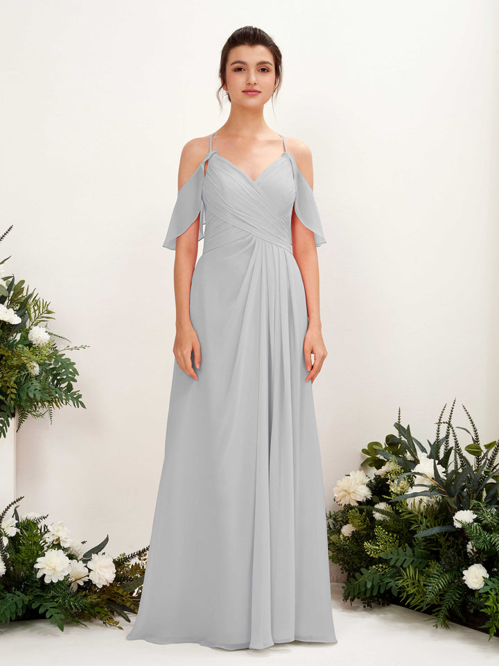 Ball Gown Off Shoulder Spaghetti-straps Chiffon Bridesmaid Dress - Silver (81221727)