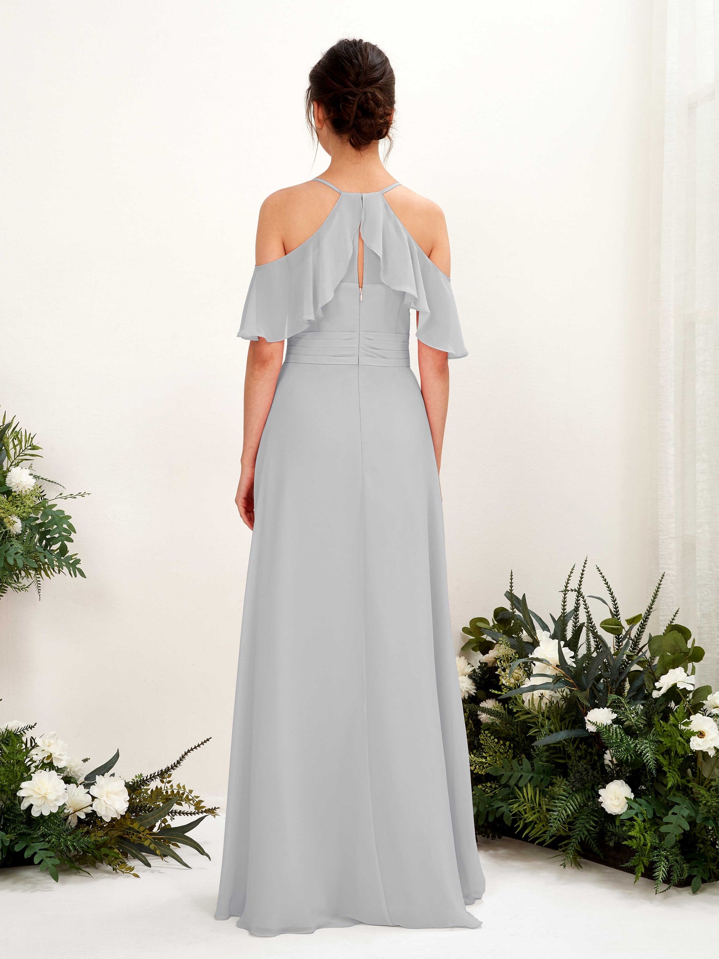Ball Gown Off Shoulder Spaghetti-straps Chiffon Bridesmaid Dress - Silver (81221727)#color_silver