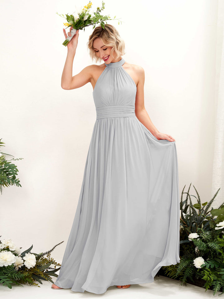 Silver Bridesmaid Dresses Bridesmaid Dress A-line Chiffon Halter Full Length Sleeveless Wedding Party Dress (81225327)