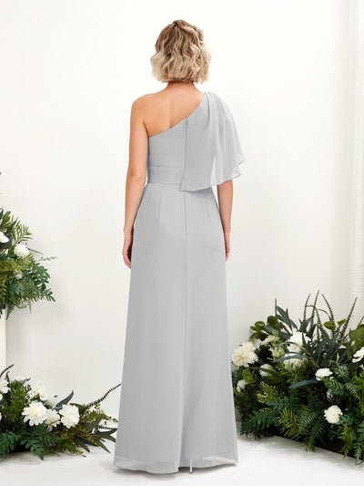 Carlyna Brook A-Line Silver Bridesmaid Dress Maxi Sleeveless One Shoulder Dress Back View #color_silver