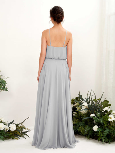 Carlyna Alva A-Line Silver Bridesmaid Dress Maxi Sleeveless Halter Dress Back View #color_silver