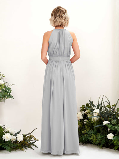Carlyna Eden A-Line Silver Bridesmaid Dress Maxi Sleeveless Round Neck Dress Back View #color_silver