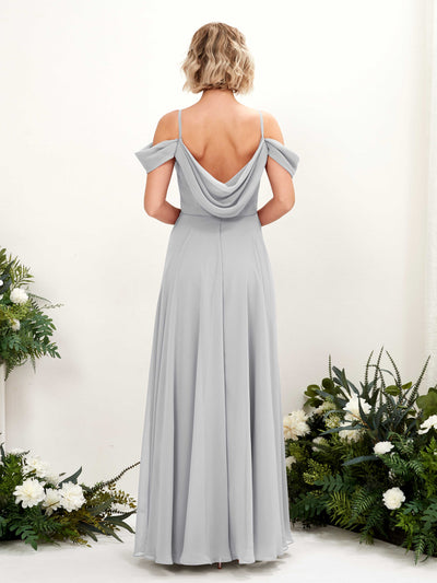 Carlyna Kauku A-Line Silver Bridesmaid Dress Maxi Sleeveless V-Neck Dress Back View #color_silver
