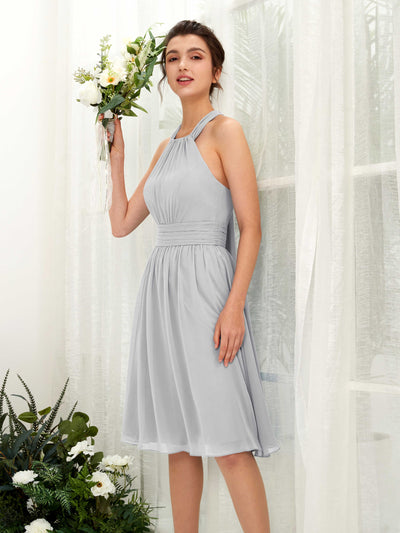 Carlyna Yvonne A-Line Silver Bridesmaid Dress Knee-Length Sleeveless Round Neck Dress Front View #color_silver