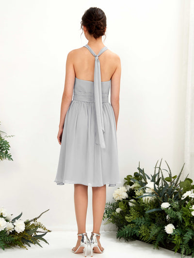 Carlyna Yvonne A-Line Silver Bridesmaid Dress Knee-Length Sleeveless Round Neck Dress Back View #color_silver