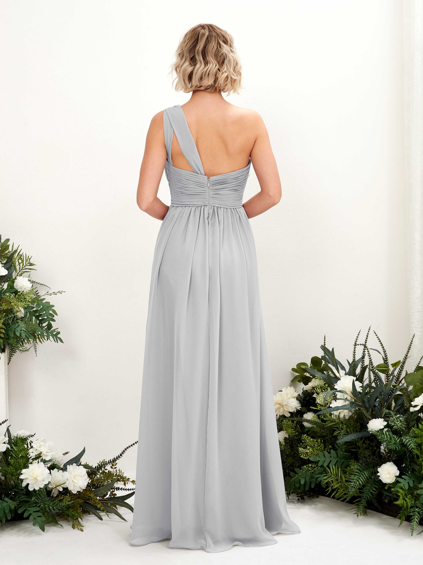 Silver Bridesmaid Dresses Bridesmaid Dress Ball Gown Chiffon One Shoulder Full Length Sleeveless Wedding Party Dress (81225027)#color_silver