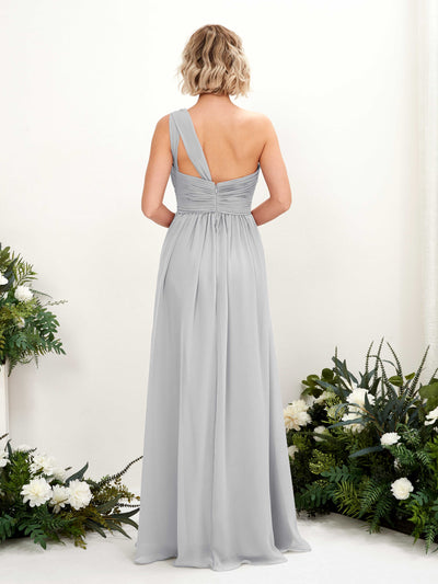 Carlyna Flaze A-Line Silver Bridesmaid Dress Maxi Sleeveless One Shoulder Dress Back View #color_silver