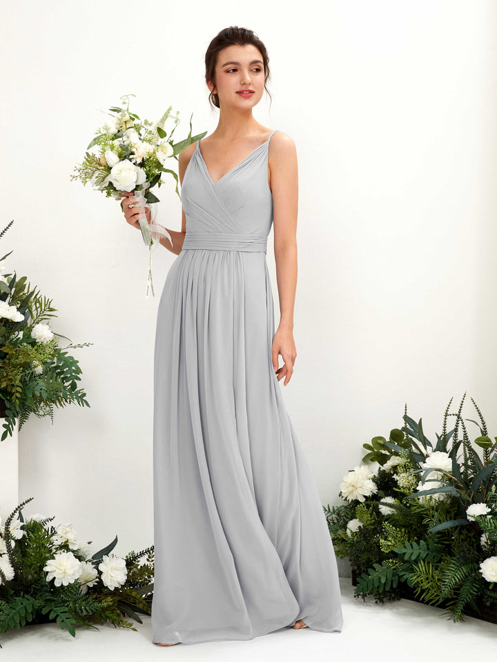 Silver Bridesmaid Dresses Bridesmaid Dress A-line Chiffon Spaghetti-straps Full Length Sleeveless Wedding Party Dress (81223927)