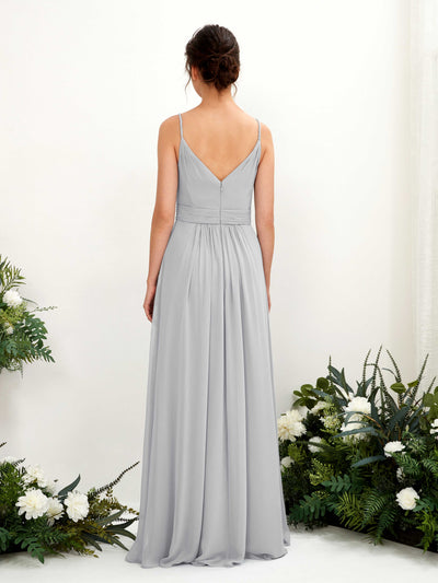 Carlyna Dira A-Line Silver Bridesmaid Dress Maxi Sleeveless V-Neck Dress Back View #color_silver