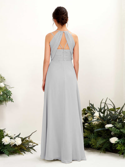 Carlyna Joa A-Line Silver Bridesmaid Dress Maxi Sleeveless V-Neck Dress Back View #color_silver