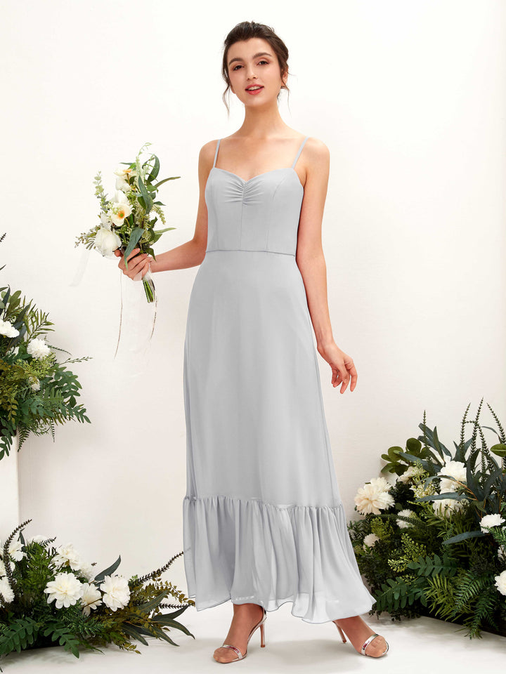 Silver Bridesmaid Dresses Bridesmaid Dress Chiffon Spaghetti-straps Full Length Sleeveless Wedding Party Dress (81223027)