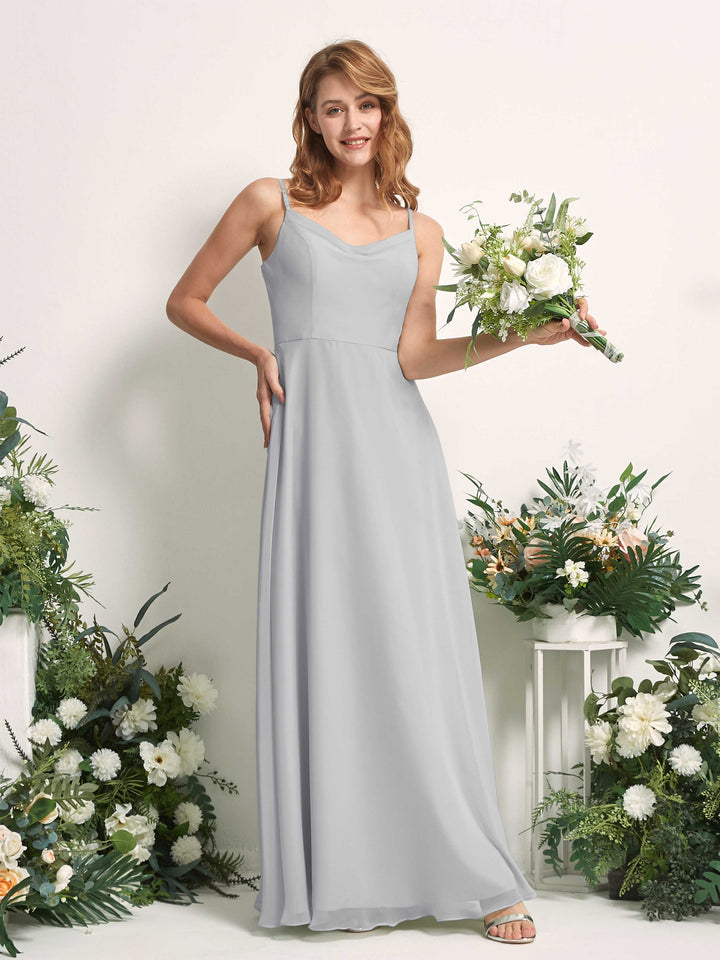 Bridesmaid Dress A-line Chiffon Spaghetti-straps Full Length Sleeveless Wedding Party Dress - Silver (81227227)