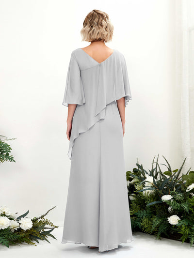 Carlyna Violaine A-Line Silver Bridesmaid Dress Maxi Three Quarter Sleeve V-Neck Dress Back View #color_silver