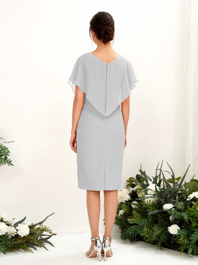 Carlyna Vanessa Sheath Silver Bridesmaid Dress Knee-Length Cap Sleeve V-Neck Dress Back View #color_silver