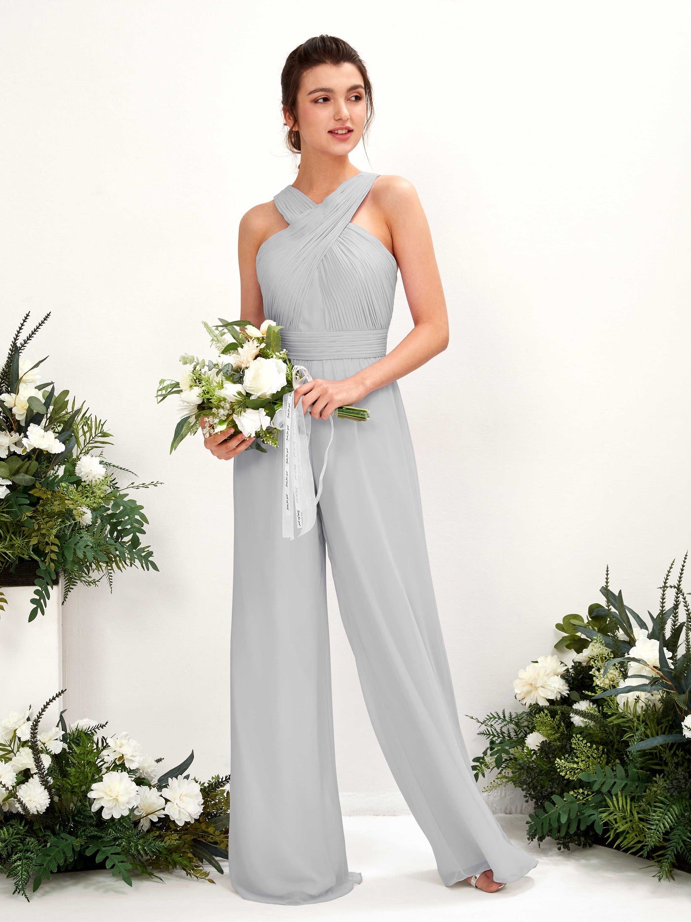 Silver Bridesmaid Dresses Bridesmaid Dress Chiffon V-neck Full Length Sleeveless Wedding Party Dress (81220727)#color_silver