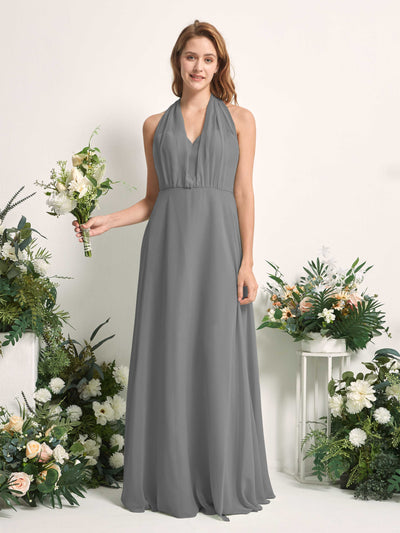 Carlyna Carolyn Convertible Steel Gray Bridesmaid Dress Maxi Sleeveless Sweetheart Dress Front View #color_steel-gray