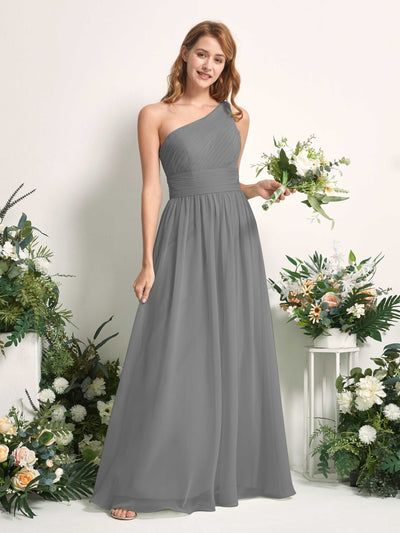 Carlyna Pandora A-Line Steel Gray Bridesmaid Dress Maxi Sleeveless One Shoulder Dress Front View #color_steel-gray
