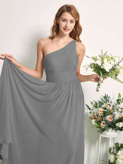 Carlyna Pandora A-Line Steel Gray Bridesmaid Dress Maxi Sleeveless One Shoulder Dress Side View 2 #color_steel-gray