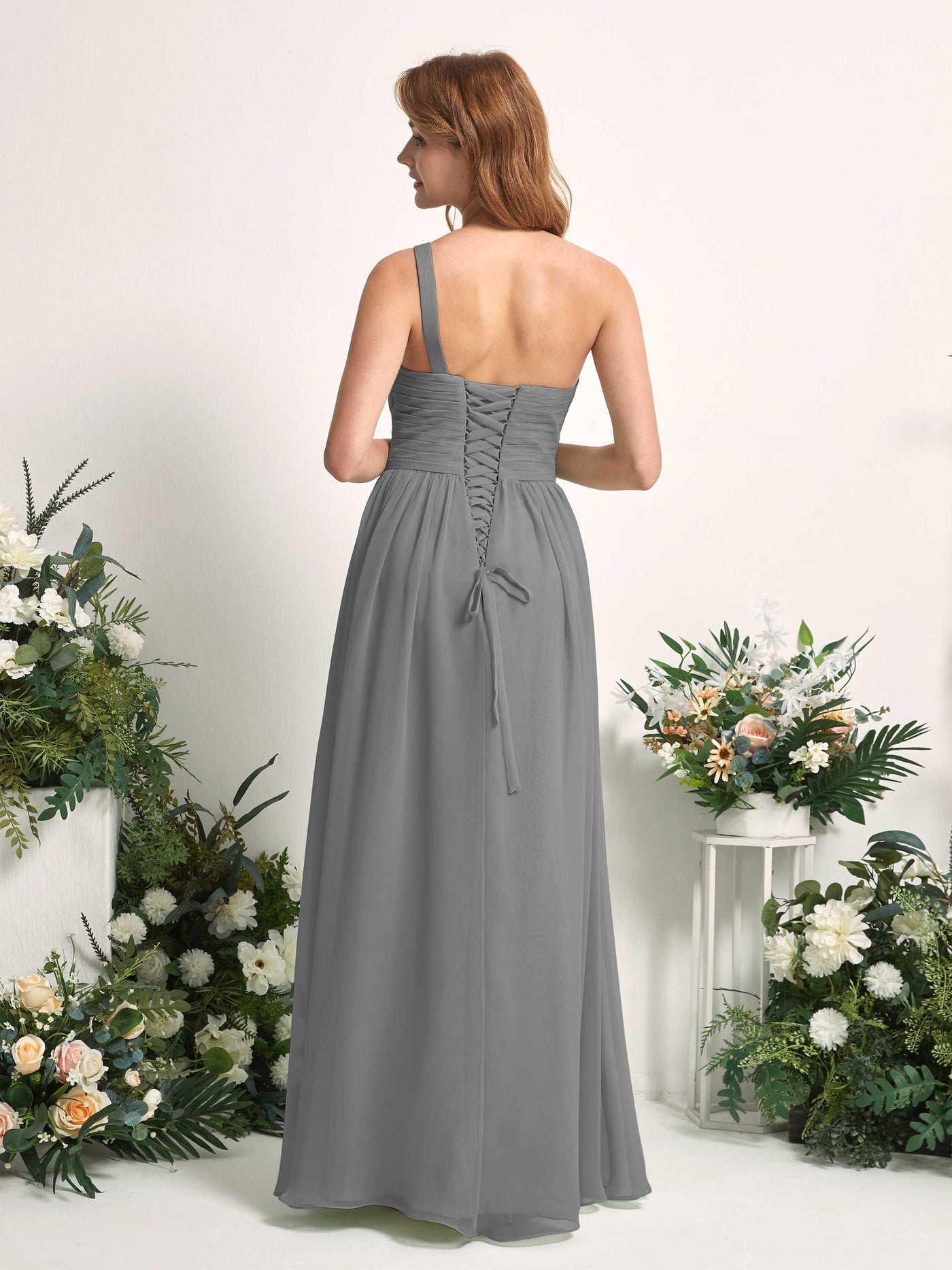 Bridesmaid Dress A-line Chiffon One Shoulder Full Length Sleeveless Wedding Party Dress - Steel Gray (81226720)#color_steel-gray