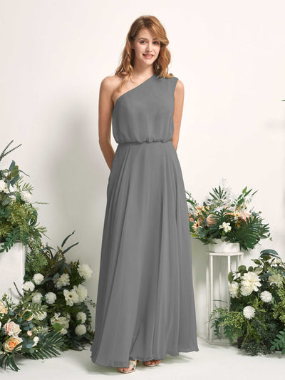 Carlyna Cecily A-Line Steel Gray Bridesmaid Dress Maxi Sleeveless One Shoulder Dress Front View #color_steel-gray
