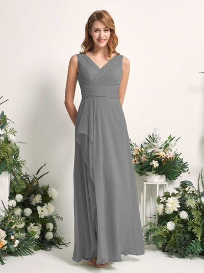 Carlyna Mollie A-Line Steel Gray Bridesmaid Dress Maxi Sleeveless V-Neck Dress Side View 2 #color_steel-gray