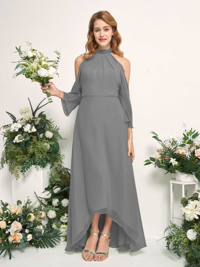 Carlyna Maxine A-Line Steel Gray Bridesmaid Dress Maxi Sleeveless Round Neck Dress Front View #color_steel-gray