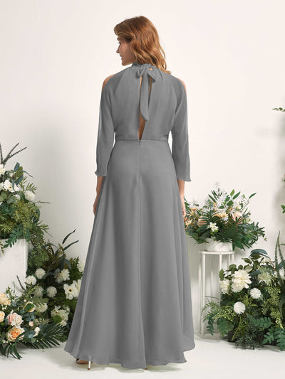 Carlyna Maxine A-Line Steel Gray Bridesmaid Dress Maxi Sleeveless Round Neck Dress Back View #color_steel-gray
