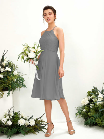 Carlyna Davina A-Line Steel Gray Bridesmaid Dress Knee-Length Sleeveless Round Neck Dress Front View #color_steel-gray