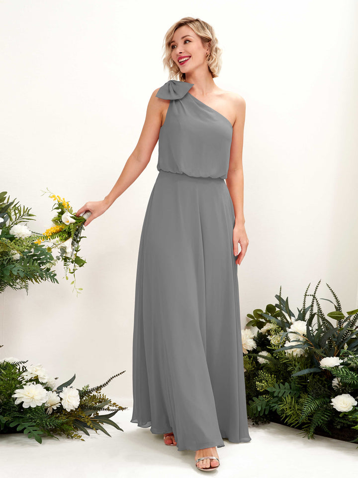 Steel Gray Bridesmaid Dresses Bridesmaid Dress A-line Chiffon One Shoulder Full Length Sleeveless Wedding Party Dress (81225520)
