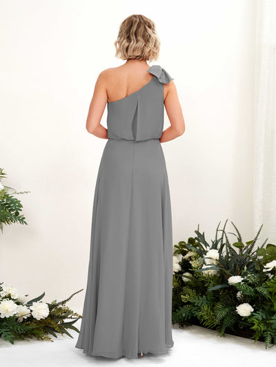 Carlyna Laurel A-Line Steel Gray Bridesmaid Dress Maxi Sleeveless One Shoulder Dress Back View #color_steel-gray
