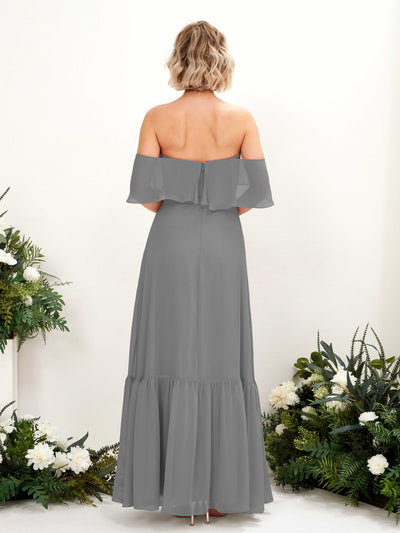 Carlyna Joie A-Line Steel Gray Bridesmaid Dress Maxi Sleeveless Off the Shoulder Dress Back View #color_steel-gray