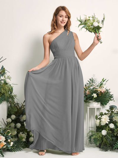 Carlyna Evelyn A-Line Steel Gray Bridesmaid Dress Maxi Sleeveless One Shoulder Dress Front View #color_steel-gray