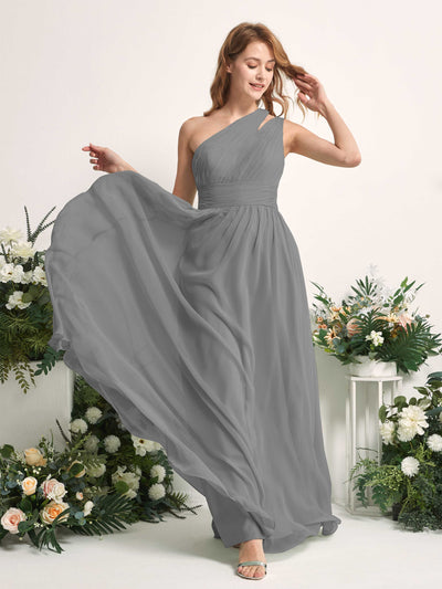 Carlyna Evelyn A-Line Steel Gray Bridesmaid Dress Maxi Sleeveless One Shoulder Dress Side View 2 #color_steel-gray