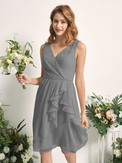 Carlyna Alisha A-Line Steel Gray Bridesmaid Dress Knee-Length Sleeveless V-Neck Dress Side View 2 #color_steel-gray