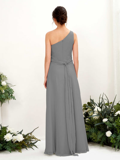 Carlyna Trita Sheath Steel Gray Bridesmaid Dress Maxi Sleeveless One Shoulder Dress Back View #color_steel-gray