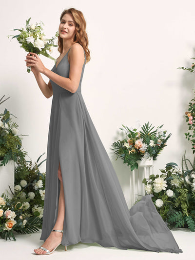 Carlyna Marcia A-Line Steel Gray Bridesmaid Dress Maxi Sleeveless V-Neck Dress Side View 2 #color_steel-gray