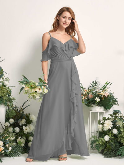 Carlyna Yvette A-Line Steel Gray Bridesmaid Dress Maxi Sleeveless V-Neck Dress Side View 2 #color_steel-gray