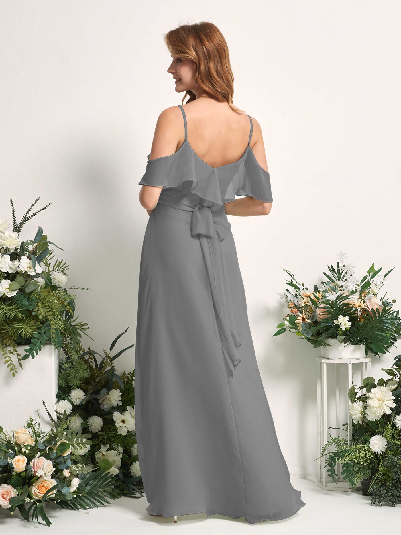 Bridesmaid Dress A-line Chiffon Spaghetti-straps Full Length Sleeveless Wedding Party Dress - Steel Gray (81227420)#color_steel-gray