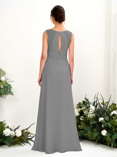 Carlyna Karen A-Line Steel Gray Bridesmaid Dress Maxi Sleeveless V-Neck Dress Back View #color_steel-gray